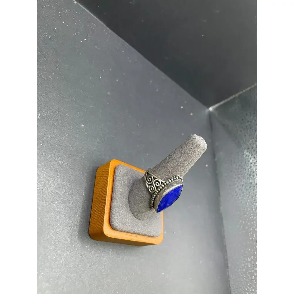 Vtg Blue Lapis Lazuli Faceted Gemstone 925 Sterling Silver Cocktail Ring Sz 9.5